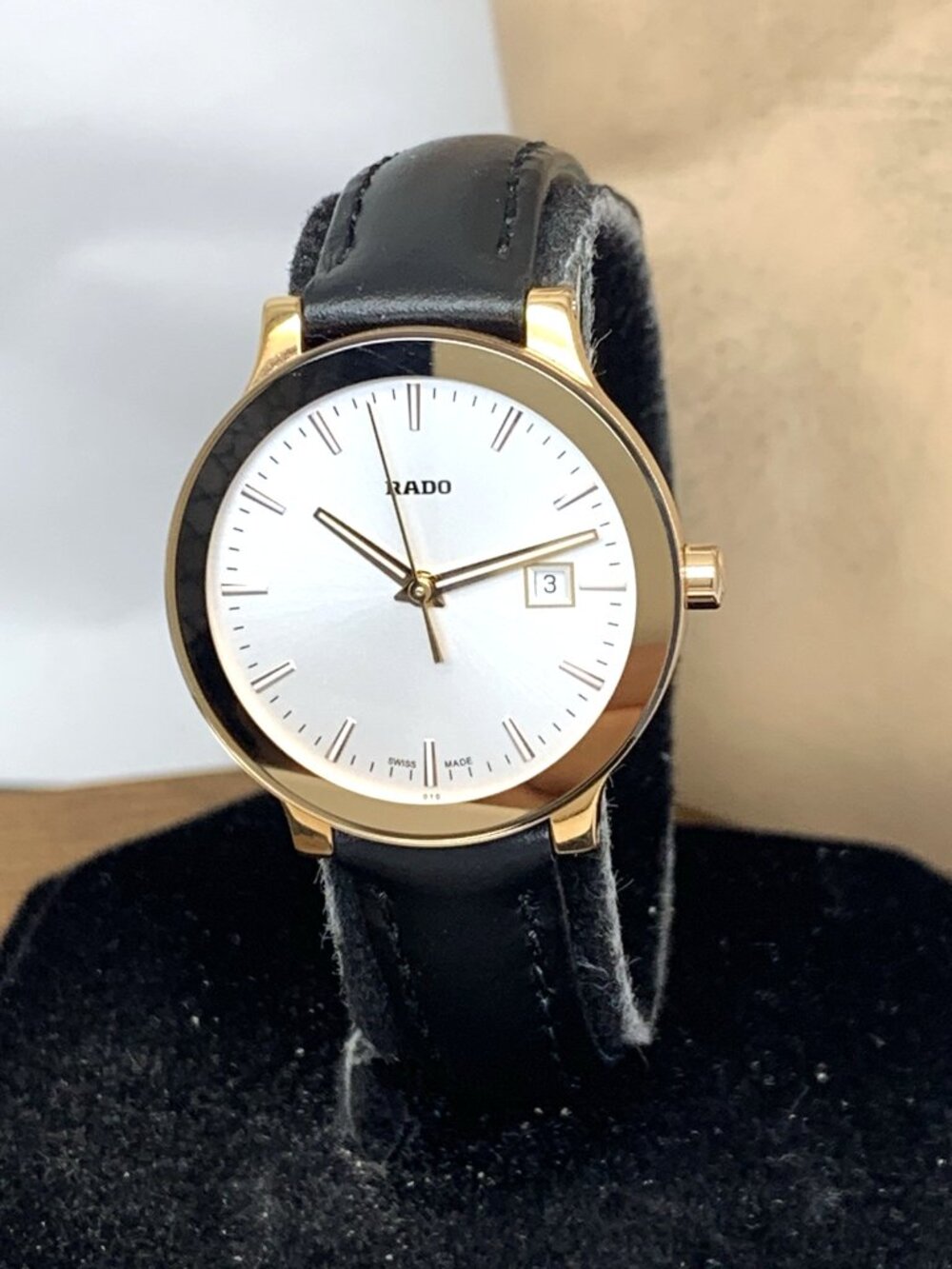 Rado Women's Watch R30555105 Centrix Swiss Quartz Silver Dial Leather Strap 28mm